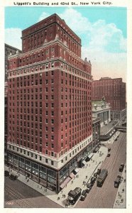 Vintage Postcard 1920's Liggett's Building and 42nd Street New York City N. Y.