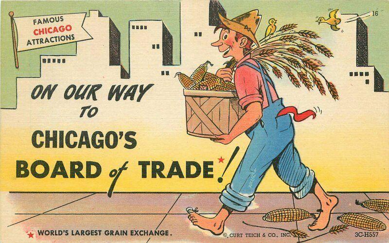 1940s Chicago Illinois Board of Trade Civic Booster Attraction Comic Postcard