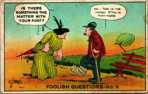 Artist Signed Goldberg Foolish Questions No 9 Something Wrong w Foot Postcard