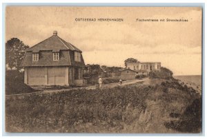 c1910 Fischerstrasse with Beach Castle Baltic Bath Henkenhagen Poland Postcard