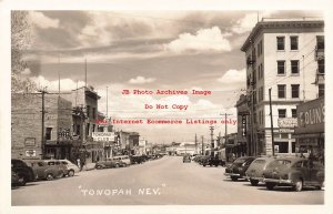 NV, Tonopah, Nevada, RPPC, Main Street, Commercial Section,Polins,40s Cars,Photo