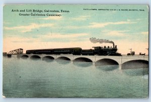 1911 Galveston Texas Vintage Postcard Arch Lift Bridge Causeway Locomotive Train