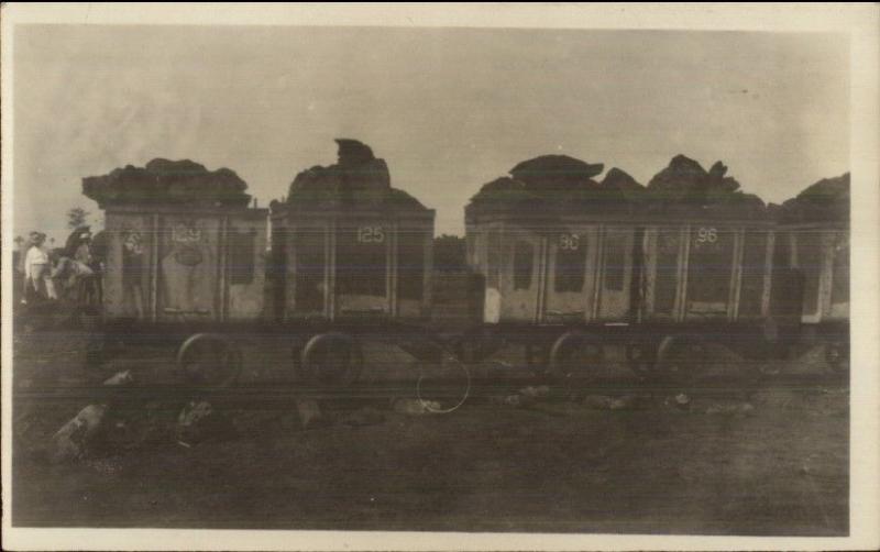 RR Cars Carrying Rocks Boulders - Panama Written on Back Real Photo Postcard