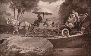 Vintage Postcard 1910's Toot 'N' Be Darned Carriage Horse Pulling Cart