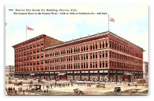 Denver Dry Goods Co. Building Denver CO Postcard Old Cars Trolley Horse & Buggy