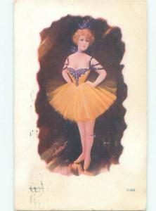 Pre-Linen Risque signed PRETTY SHOWGIRL IN HER DRESS AB8086