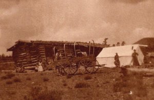 RPPC Real Photo Postcard - Pioneers Covered Wagon Log Cabin Tent Cowboys  c1910