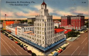 Vtg 1940s Downtown St Petersburg Kress Signs Old Cars Florida FL Postcard