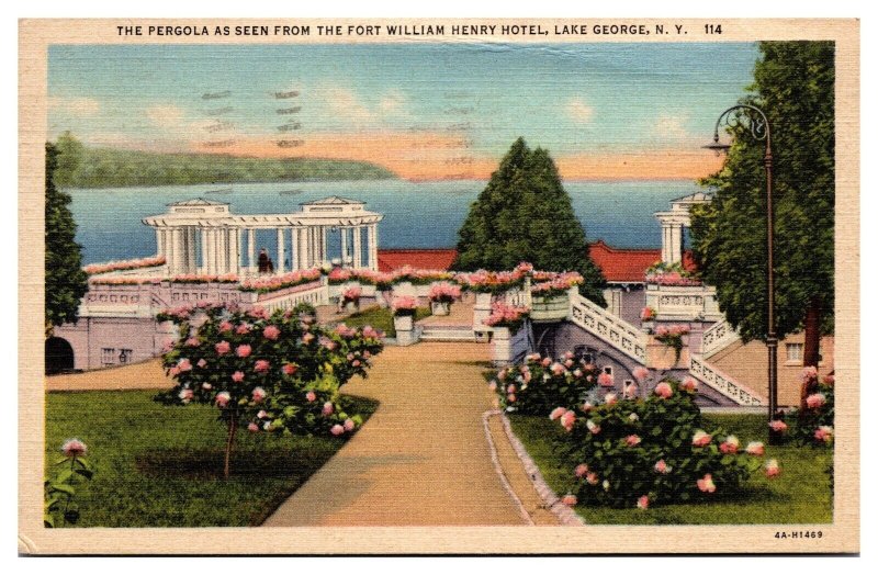 Vintage Pergola Seen From the Fort William Henry Hotel, Lake George, NY Postcard