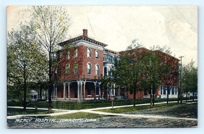 Postcard IA Iowa City 1908 View of Mercy Hospital H08