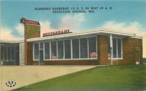 Postcard 1940s Missouri Excelsior Springs Blenders Barbecue restaurant 23-13182