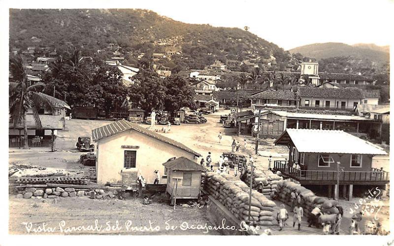 El Puerto Acapulca Mexico Aerial Vista Street View Gas Station RPPC Postcard