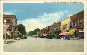 Greenville Mississippi MS Washington Street Scene Vintage Postcard