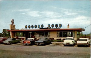 Sauzers Waffle Shop Schererville Indiana Diner 1950s Cars Postcard Z28