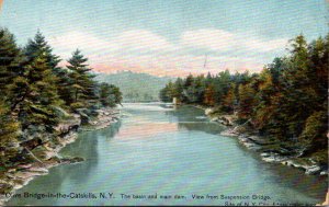 New York Olive Bridge In The Catskills The Basin Dam View From Suspension Bridge