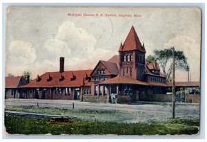 Saginaw Michigan Postcard Michigan Central RR Station Exterior View 1914 Vintage