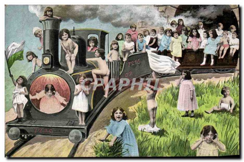 Old Postcard Fun Children Bebe Train
