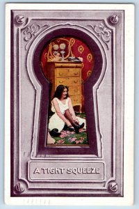 Pretty Woman Postcard Wearing Boots A Tight Squeeze Vallejo California CA 1910