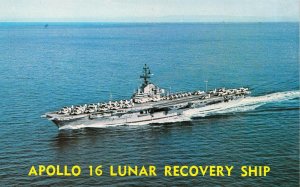 Race to the Moon, US Navy,USS Ticonderoga, CVS-14, Apollo 16 ,Old Postcard