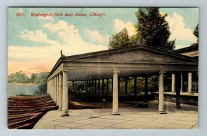 Chicago IL- Illinois, Washington Park Boat House, Outside View, Vintage Postcard 