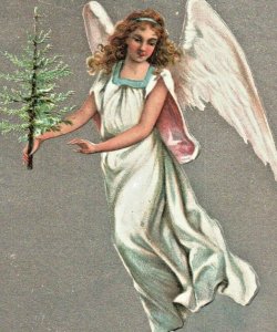 Lovely Silver Angel Tree Merry Christmas c.1910 Postcard Unposted