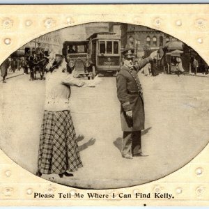 c1910s Busy Traffic Controller Flagger Street Car Downtown Auto KELLY?!?! A143