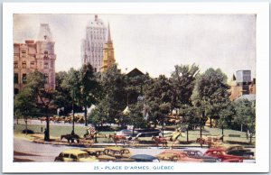 VINTAGE POSTCARD THE PLACE D'ARMES AT QUEBEC CITY CANADA CARS AND CARTS 1950s