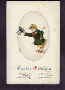 Antique Easter-Dressed Chick Tipping Topcoat postcard Ellen Clapsaddle 1915
