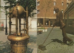 German Road Sweeper Bronze Statue Bad Aachen 2x Postcard