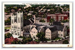 First Methodist Church Fort Worth Texas TX UNP Linen Postcard R28