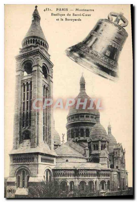 Postcard Old Paris Montmartre's Sacre Coeur Basilica and Bell Savoyard