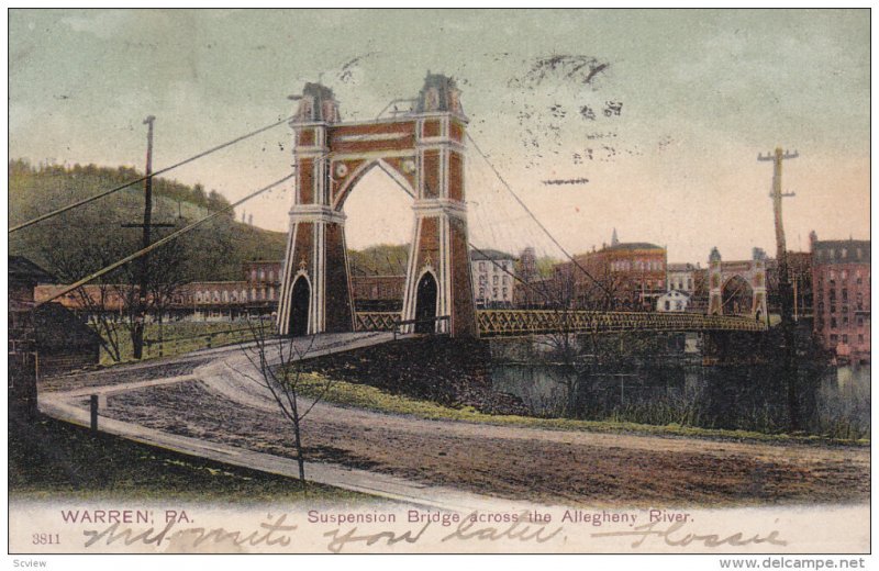 WARREN, Pennsylvania, 1900-1910's; Suspension Bridge Across The Allegheny River