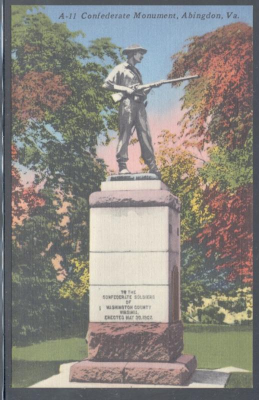 Virginia colour PC Confederate Monument Abingdon, unused