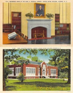 NC North Carolina LENOIR RHYNE COLLEGE~Rudisill Library & Interior TWO Postcards