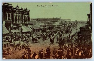 Galena Kansas KS Postcard Pay Day Aerial View Crowd Horse Carriage 1917 Vintage