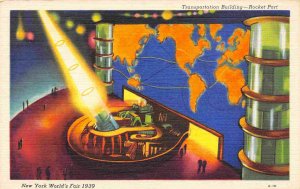 Rocket Port Transportation Building New York World's Fair 1939 linen pos...