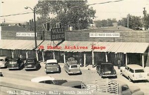 SD, Wall, South Dakota, RPPC, Wall Drug Store, Exterior View, 50s Cars