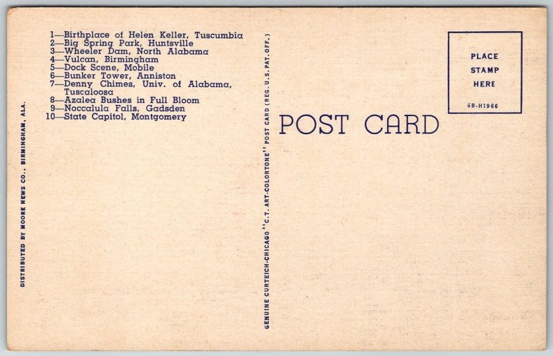 ALABAMA 1940s Linen Map Curt Teich Postcard