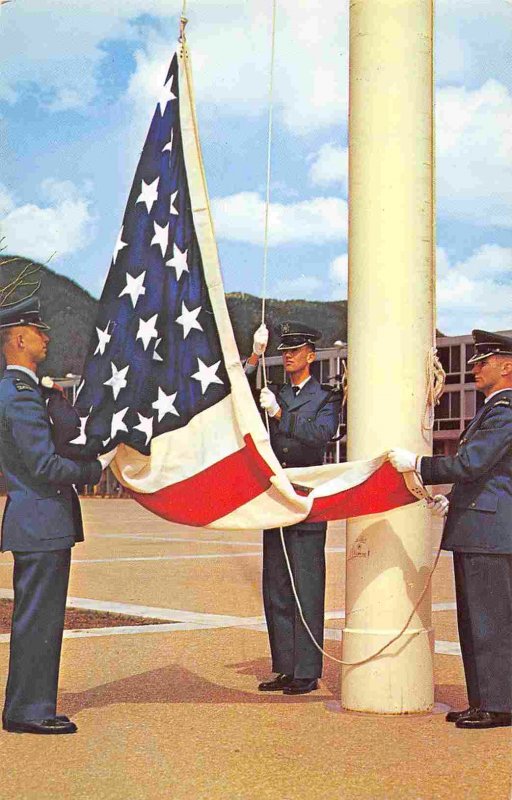 Colors Ceremony Stars Stripes Flag US AirForce Academy Colorado Springs postcard