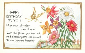 Happy Birthday To You Daisies Sun Flower Aster Greetings Wishes Vintage Postcard