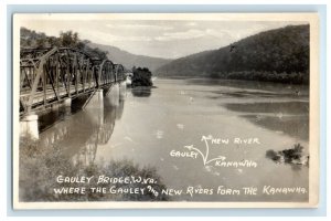 c1910's Gauley Bridge WV, Gauley And New Rivers Form Kanawha RPPC Photo Postcard 