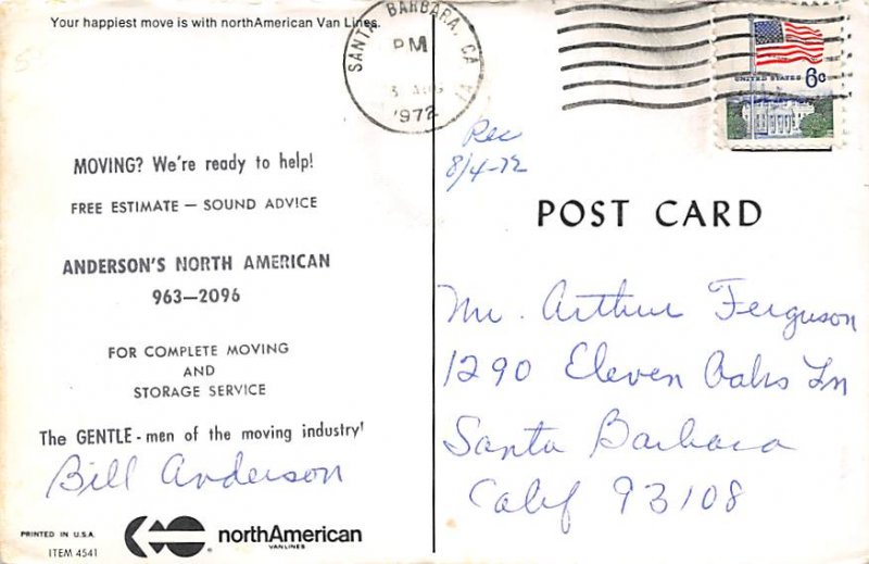 Trucks / Buses /  Vans Post Card North American Van Lines 1972