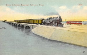 GALVESTON, TEXAS Train Railroad Bridge Causeway 1910s Antique Postcard