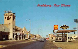 Street Scene Highway70 80 Shell Gas Station Hotel Lordsburg New Mexico postcard