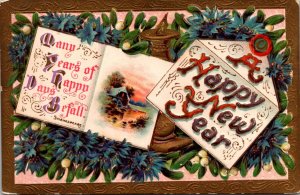 Happy New Year With Flowers and Open Book 1910