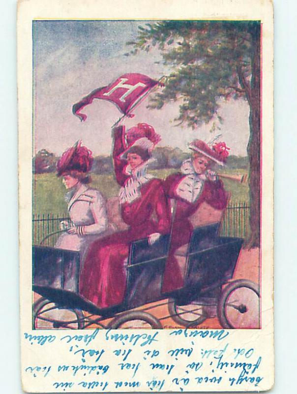 Signed Girls With Harvard University Flag Cambridge Massachusetts Ma Hj4077 Hippostcard