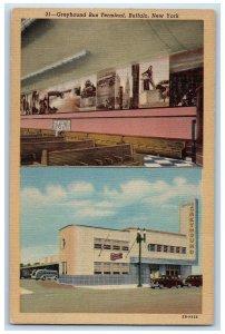 c1940s Greyhound Bus Terminal Exterior & Interior Buffalo New York NY Postcard