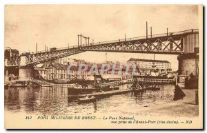 Old Postcard Military port of Brest National Bridge shooting the right bank B...