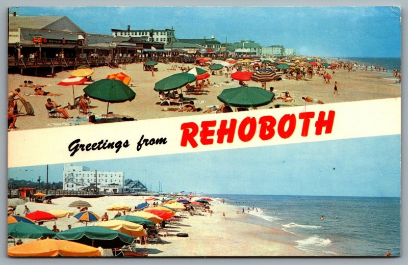 Postcard Rehoboth Beach DE c1970s Greetings from Rehoboth Beach CocaCola Sign