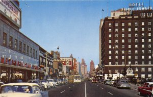 Windsor Canada 1950s Postcard Oulette Avenue Showing Detroit in Background